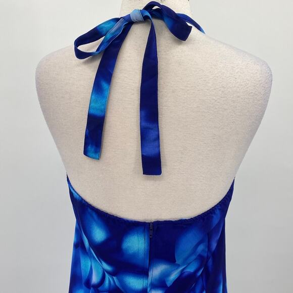 Vintage Y2k Floral Print Halter Empire Waist Midi Dress Ruffled Hem Blue 10 - Picture 6 of 9